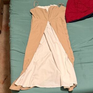 Chic Strapless Tan and White Dress